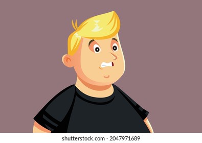 
Shocked Overweight Man Looking Terrified Vector Cartoon. Mature adult male being concerned and stressed out for her health
