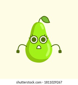 Shocked pear mascot illustration in flat style isolated on soft pink background