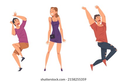 Shocked people set. Emotional men and woman under stress cartoon vector illustration