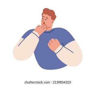 Shocked person with amazed face expression. Reaction to unpleasant unexpected surprise, thunderbolt. Man with startling emotion, open mouth. Flat vector illustration isolated on white background