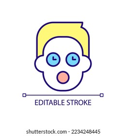 Shocked person RGB color icon. Man in rush. Poor time management skill. Person being late. Isolated vector illustration. Simple filled line drawing. Editable stroke. Arial font used