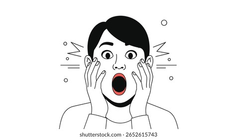 Shocked Person With Wide Eyes And Open Mouth Expressing Astonishment And Surprise In A Black And White Illustration