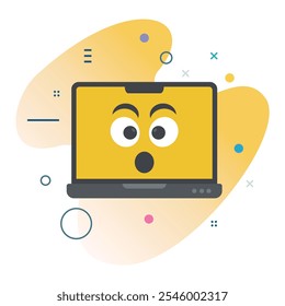 Expressão facial aliviada na tela do notebook - Design de ilustração tecnológica para mídia digital | design de ícone Shocked Relieved Emoji Laptop