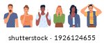 Shocked scared people faces set isolated flat cartoon portraits. Vector man and woman in stress, panicked or terrified characters in horror. Multi ethnic adults in fear, nervous frightened persons