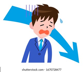 Shocked schoolboy and down arrow