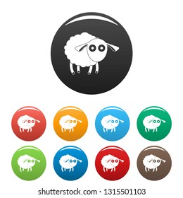 Shocked sheep icons set 9 color vector isolated on white for any design