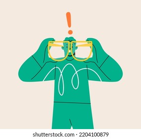 Shocked and surprised face of man with eyeglasses. Colorful vector illustration
