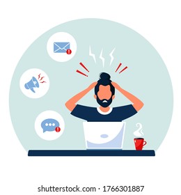 Shocked and surprised man. Shock content, fake news. Online news. Vector illustration 