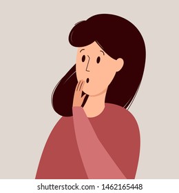 Shocked and surprised woman character. Girl emoji character vector graphics. Flat vector illustration, clip art