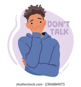 Shocked Teen Boy Covering Mouth With Hand, Keeping Silence. Adolescent Male Character Expressing Surprise, Shock, Hearing Unbelievable News, Refuse to Talk. Cartoon People Vector Illustration