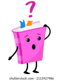 Shocked textbook. Surprised book in the shape mascot. Mascot book with hands, surprised expression, cute character cartoon icon isolated on white background. Vector illustration 