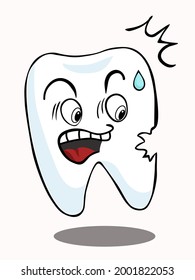 
Shocked tooth decay cartoon image on white background, vector illustration.