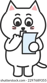 Shocked white cat looking at an expensive bill, vector illustration.