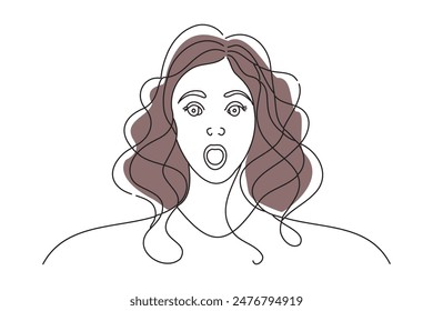 shocked woman, doodle continuous line art vector illustration