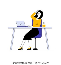 Shocked Woman Using Laptop. Female Employee Looking At Screen And Holding Head Flat Vector Illustration. Communication, Bad News Concept For Banner, Website Design Or Landing Web Page