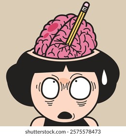 Shocked Young Lady With Question Mark All Over Her Head And Body Concept Cartoon Character illustration