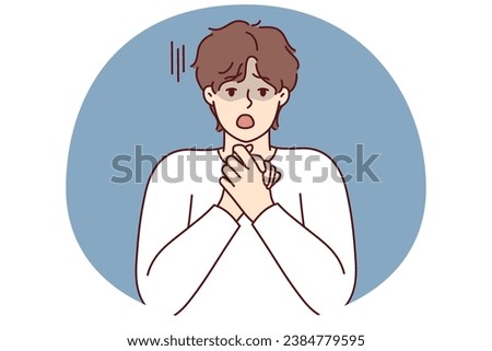Shocked young man feel surprised and astonished with unbelievable news. Stunned male amazed by unexpected message or information. Vector illustration.