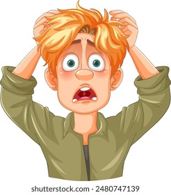 A shocked young man holding his head