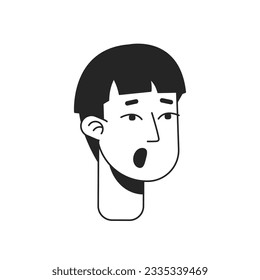 Shocked young man monochrome flat linear character head. Teenager with short haircut. Editable outline hand drawn human face icon. 2D cartoon spot vector avatar illustration for animation