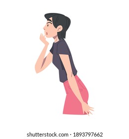 Shocked Young Woman, Emotional Reaction Concept, Side View of Surprised and Amazed Person Cartoon Style Vector Illustration