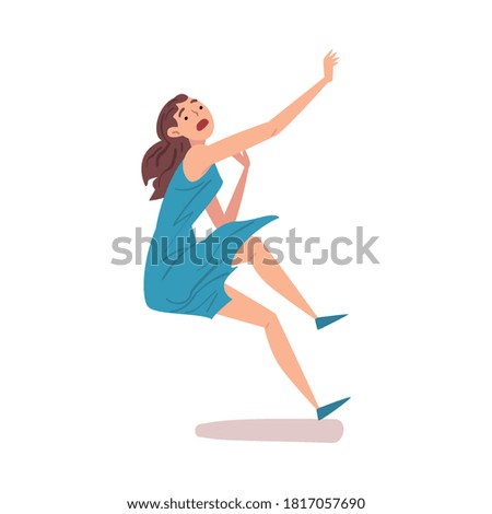 Shocked Young Woman Falling Down, Female Person with Frightened Expression on her Face Cartoon Style Vector Illustration