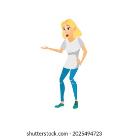 Shocked Young Woman On Surprise Party Cartoon Vector. Shocked Young Woman On Surprise Party Character. Isolated Flat Cartoon Illustration