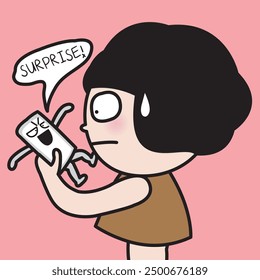 Shocked Young Woman Receives Bad Surprise News On Phone Concept Card Character illustration