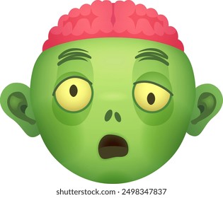 Shocked zombie face expression. Cartoon monster emoji isolated on white background