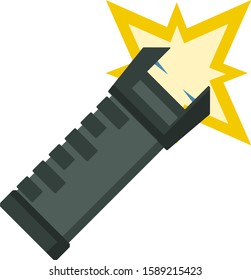 Shocker for protection. Taser is an electric weapon. Personal safety. Item for safety. Yellow lightning flash. Working device. Cartoon flat illustration
