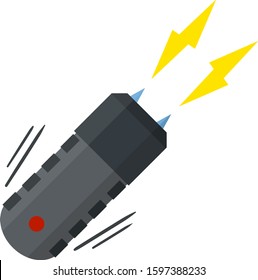 Shocker for protection. Taser is an electric weapon. Item for safety. Yellow lightning flash. Working device. Cartoon flat illustration. Personal safety