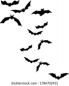 Shocking black bats group isolated Halloween 