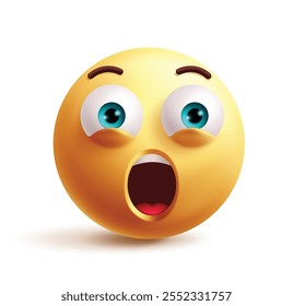 Shocking emoji 3d clipart character. Shocked emoji character in open mouth, big eyes, wonder, wow, amazed and fascinating facial expression. Vector illustration shock emoticon clip art. 
