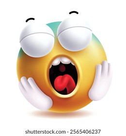 Shocking face emoji clipart character. 3d facial expressions in surprise, scared, afraid, amaze and nervous yellow icon elements in white background. Vector illustration shock emoticon clip art.
