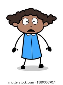 Shocking Face Expression - Retro Black Office Girl Cartoon Vector Illustration
