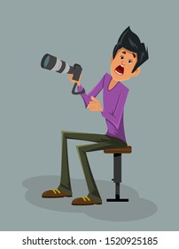 shocking facial expression. photographer shocking expression vector illustration in cartoon style.