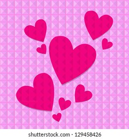 Shocking pink hearts on pink rivets background, vector illustration