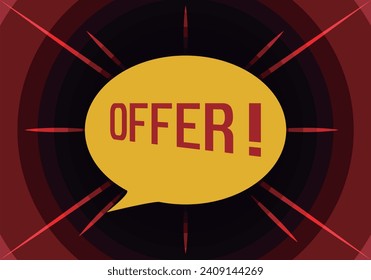 Shocking red background with yellow red offer speech bubble.