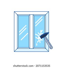 Shockproof glass in double glazed window. PVC plastic profile. Infographics showing properties.
