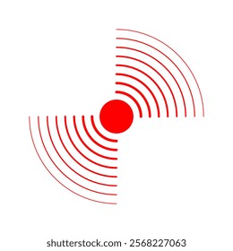 Shockwave, radar, sonar wave or sound signal pictogram isolated on white background. Pain localization icon. Earthquake, vibration or radiation symbol. Inflammation or ache sign. Vector illustration.