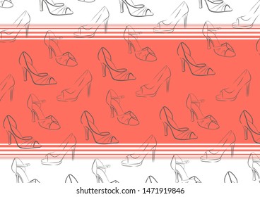 Shoe background - vector .Drawn women shoes illustration.