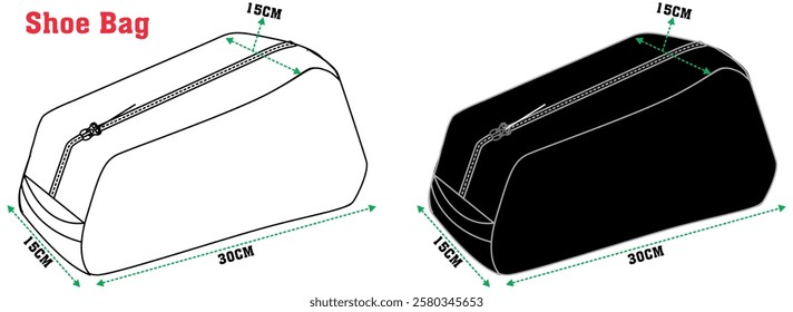 Shoe Bags for Men Women, Sports Duffel Bag, Travel Gym Bag with Shoes Compartment, Vector Illustration, Bag Outline Template, Vector Clip Art Template