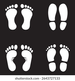 Shoe and bare foot print icon vector set. isolated on white background.