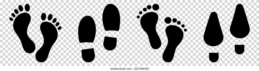 Shoe and bare foot print icons. Vector illustration isolated on transparent background