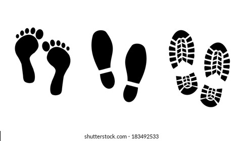 Shoe and bare foot print set