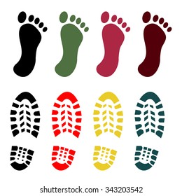 Shoe and bare foot print set - vector
