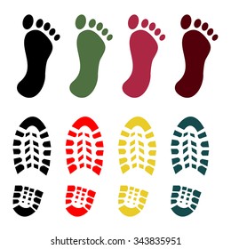 Shoe and bare foot print set - vector