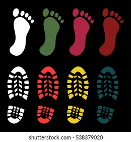 Shoe and bare foot print set - vector