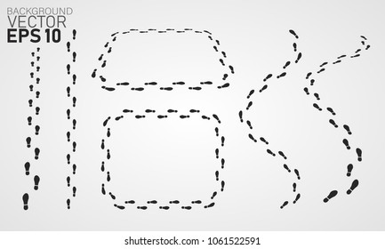 Shoe and bare foot print. Shoes imprints set. Foot trail.Footprint and human step, footwear and track, vector illustration