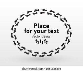 Shoe and bare foot print. Shoes imprints set. Foot trail.Place for your text. Vector illustration.