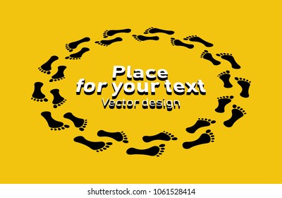 Shoe and bare foot print. Shoes imprints set. Foot trail.Place for your text. Vector illustration.